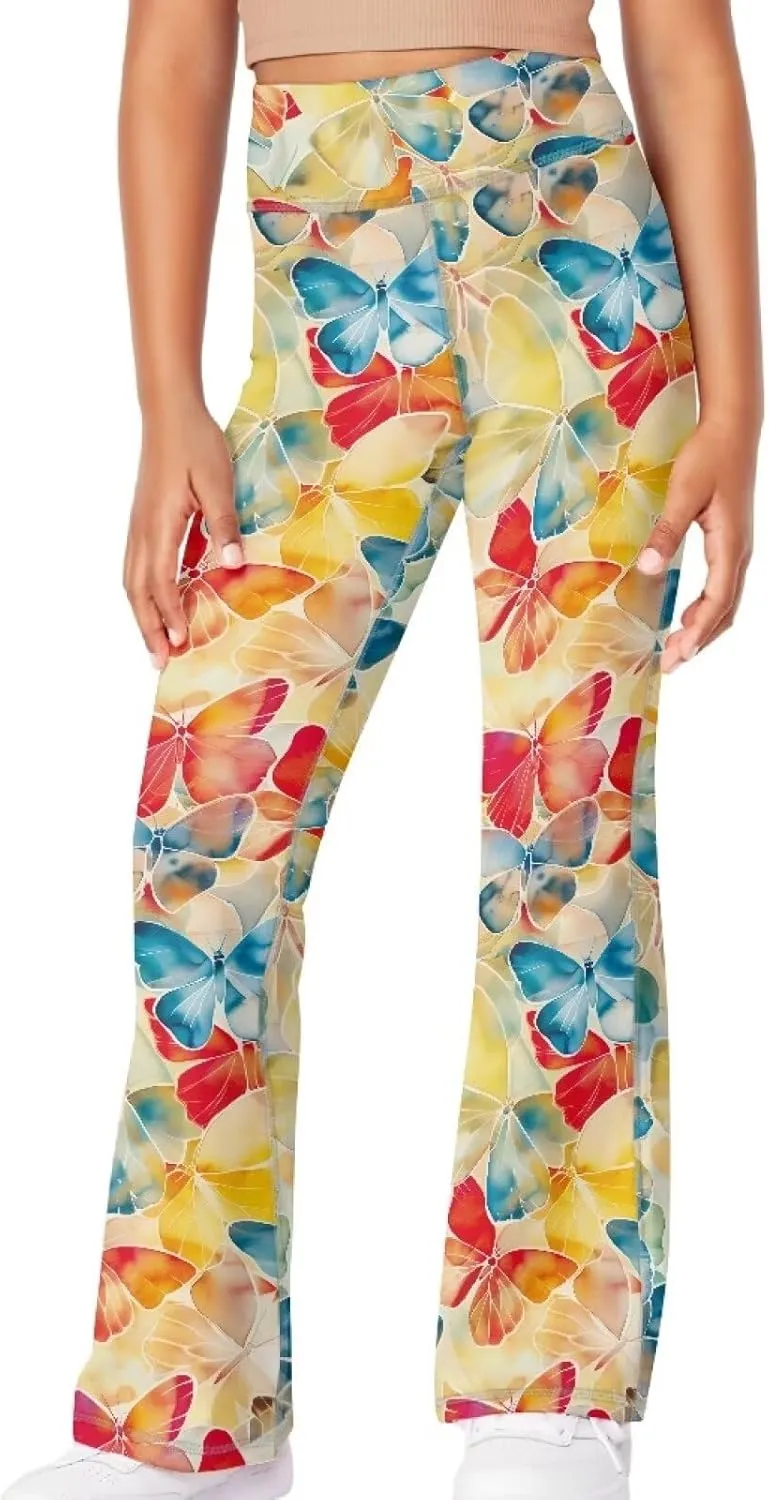 Girls Leggings Size 5-14 Bell Bottom Yoga Pants High Waist Summer Girls' Pants for Dance Elastic Leggings Pants