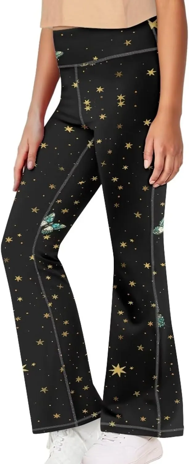 Girls Leggings Size 5-14 Bell Bottom Yoga Pants High Waist Summer Girls' Pants for Dance Elastic Leggings Pants