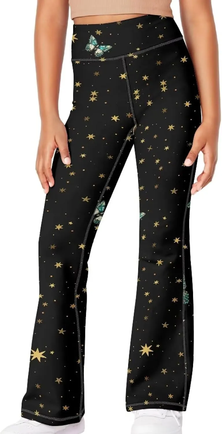 Girls Leggings Size 5-14 Bell Bottom Yoga Pants High Waist Summer Girls' Pants for Dance Elastic Leggings Pants