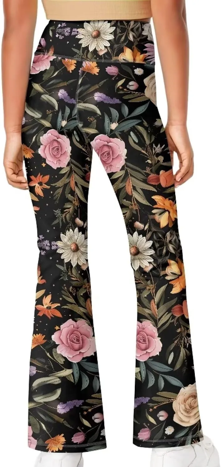 Girls Leggings Size 5-14 Bell Bottom Yoga Pants High Waist Summer Girls' Pants for Dance Elastic Leggings Pants