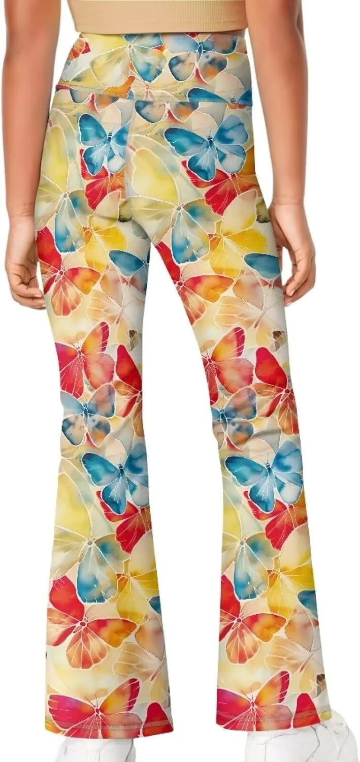Girls Leggings Size 5-14 Bell Bottom Yoga Pants High Waist Summer Girls' Pants for Dance Elastic Leggings Pants