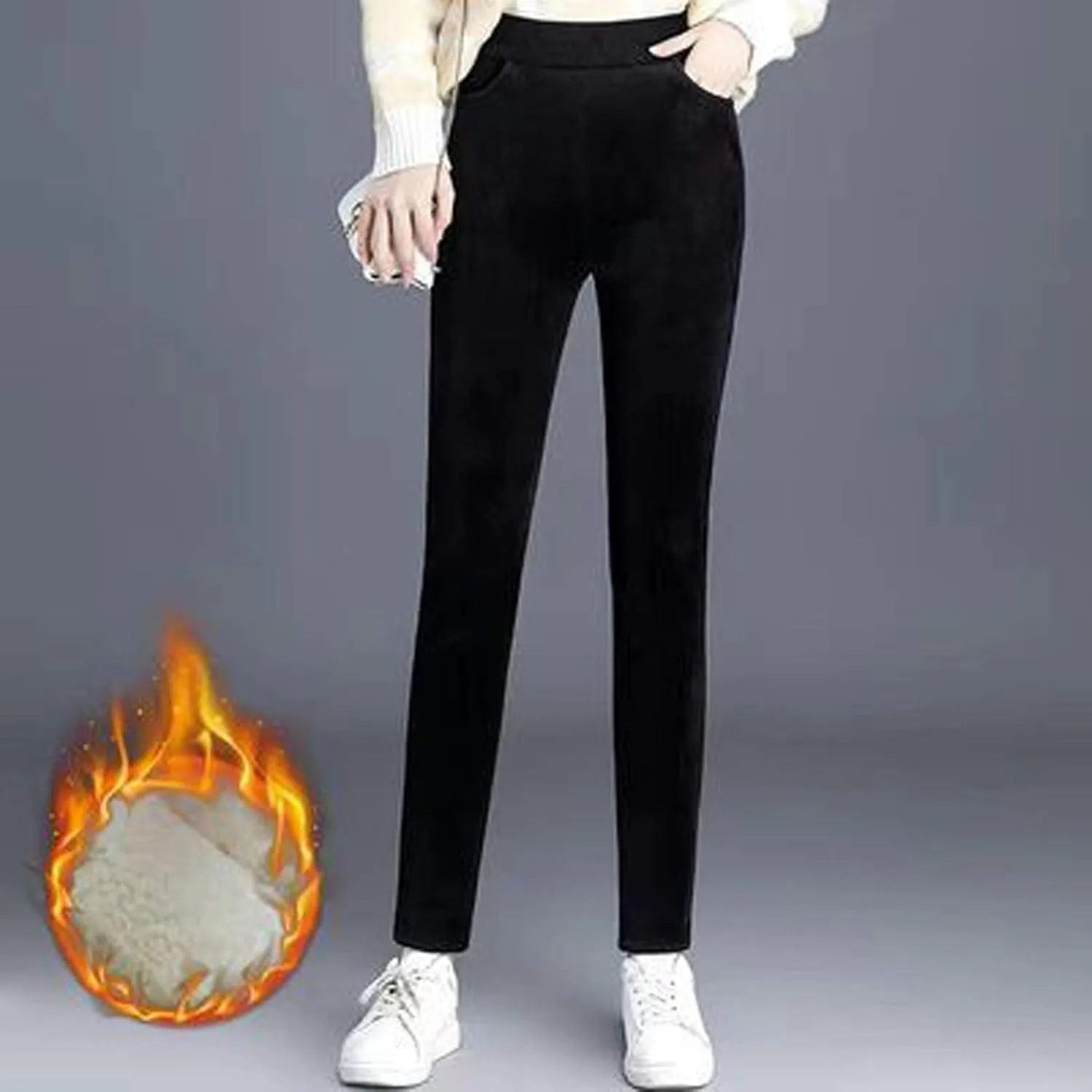High Waist Corduroy Pants for Women Casual Drawstring Elastic Straight Leg Slacks Loose Comfy Trousers with Pockets