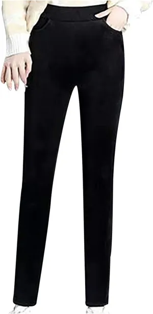 High Waist Corduroy Pants for Women Casual Drawstring Elastic Straight Leg Slacks Loose Comfy Trousers with Pockets