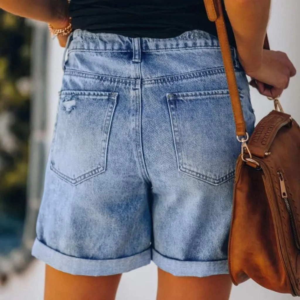 hlysgo Denim Shorts Women 2025 Summer Trendy Raw Hem Jean Short High Waisted Distressed Ripped Shorts Jeans with Pockets