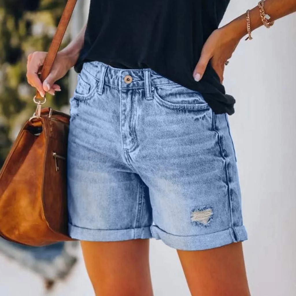hlysgo Denim Shorts Women 2025 Summer Trendy Raw Hem Jean Short High Waisted Distressed Ripped Shorts Jeans with Pockets