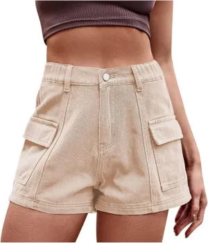 hlysgo Womens Cargo Shorts Casual Loose Fit Wide Leg Denim Shorts Summer High Waisted Going Out Short Jeans with Pockets
