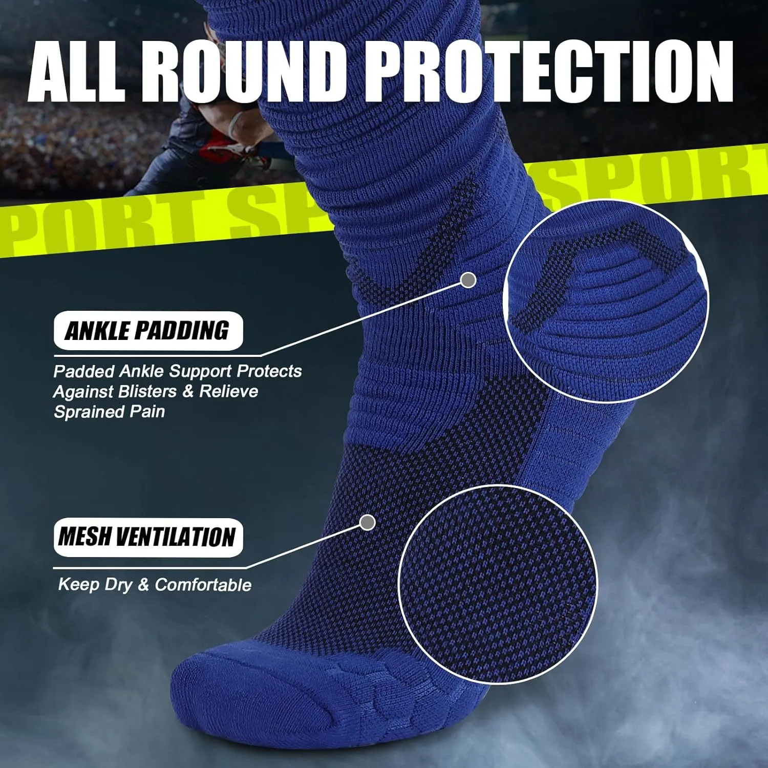 Hotfiary Scrunch Socks Football 2 Pairs Extra Long Padded Mens Youth Boys Soccer Socks Athletic Team Sports Baseball Socks