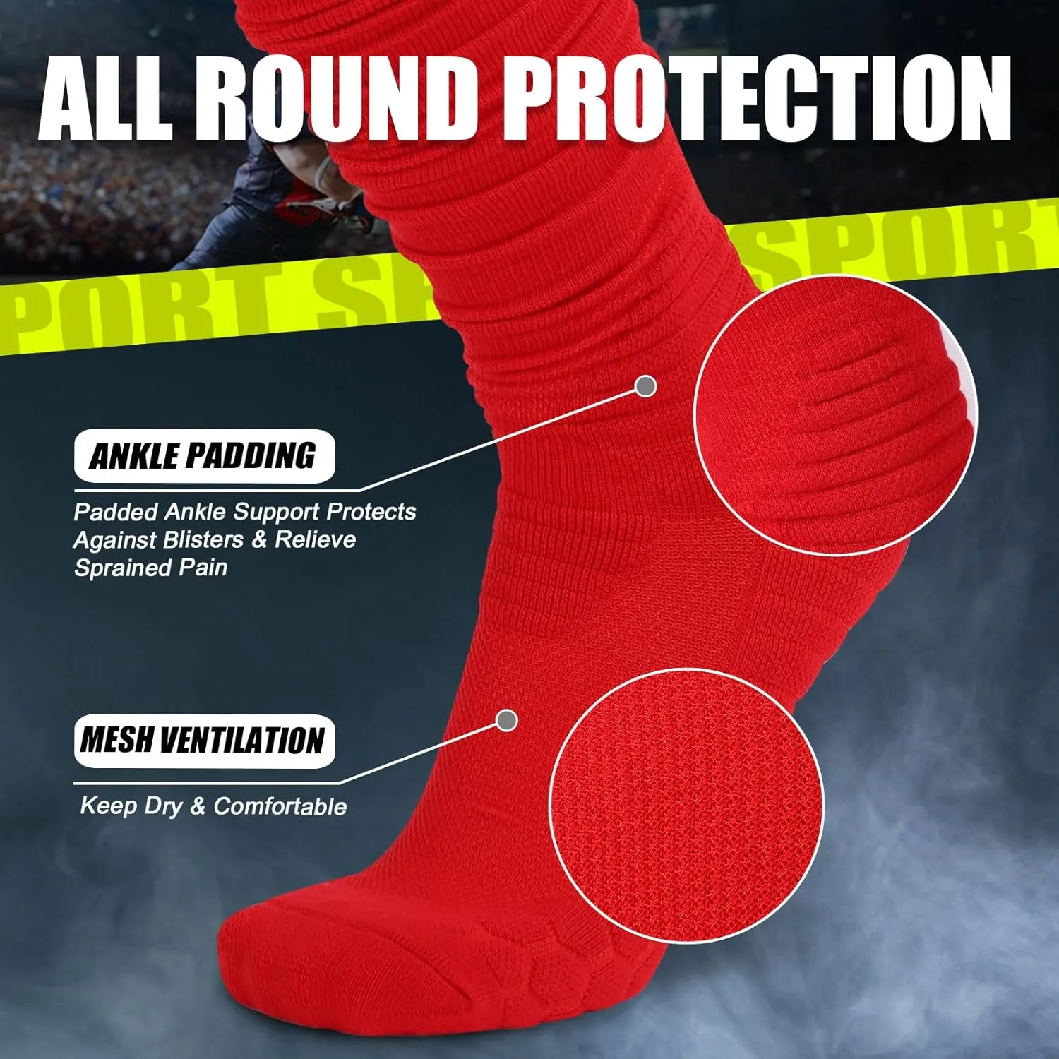 Hotfiary Scrunch Socks Football 2 Pairs Extra Long Padded Mens Youth Boys Soccer Socks Athletic Team Sports Baseball Socks