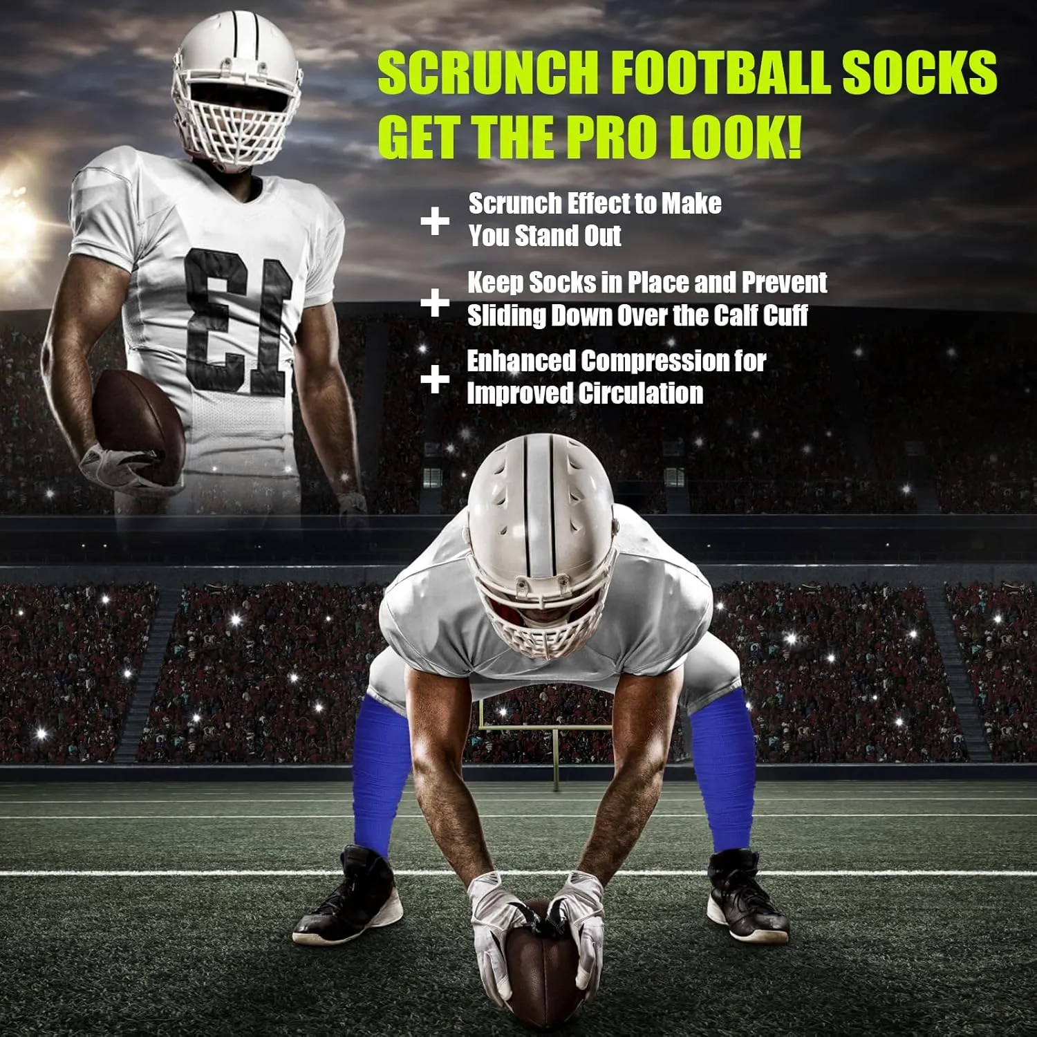 Hotfiary Scrunch Socks Football 2 Pairs Extra Long Padded Mens Youth Boys Soccer Socks Athletic Team Sports Baseball Socks