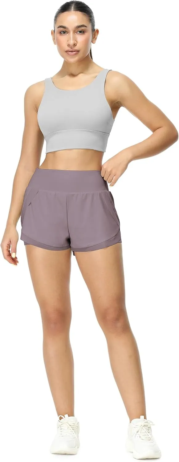icyzone Women's Athletic Shorts - UPF50  Gym Running Workout Shorts 2-in-1 Tummy Control Quick Dry