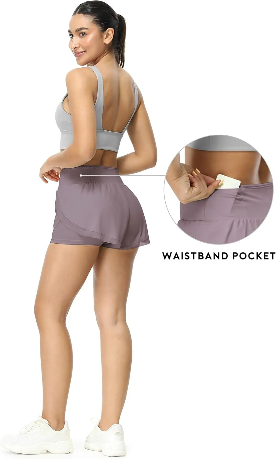 icyzone Women's Athletic Shorts - UPF50  Gym Running Workout Shorts 2-in-1 Tummy Control Quick Dry