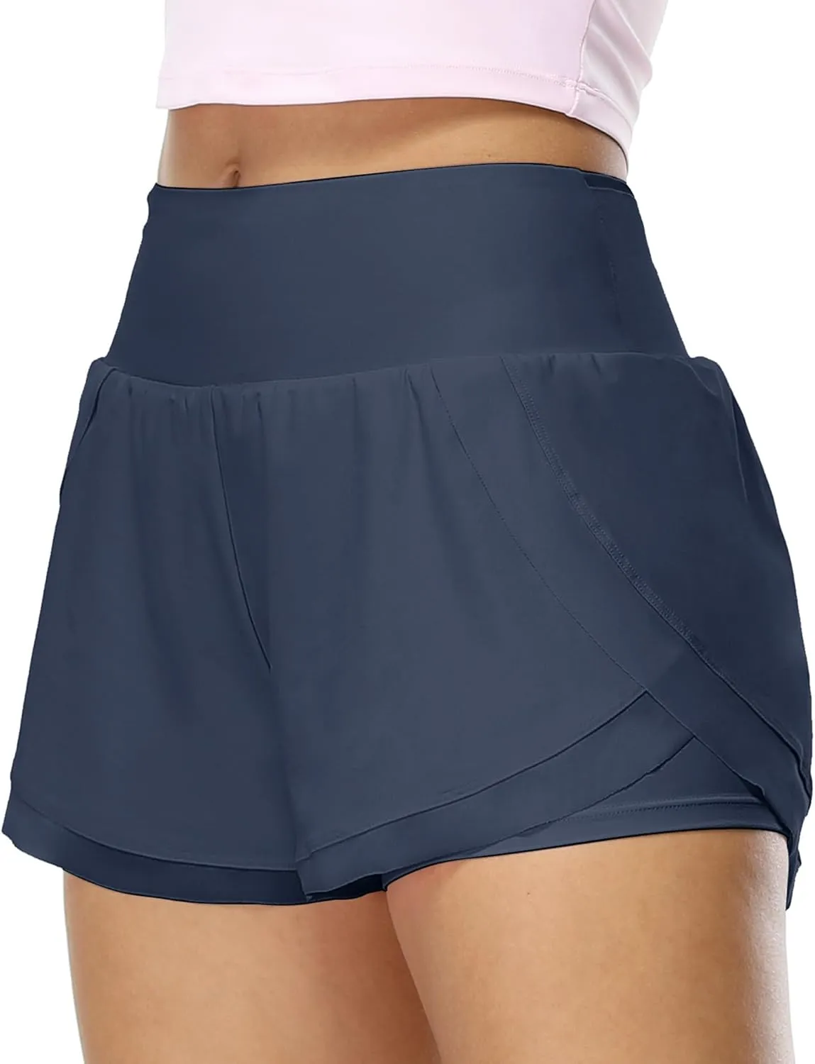 icyzone Women's Athletic Shorts - UPF50  Gym Running Workout Shorts 2-in-1 Tummy Control Quick Dry
