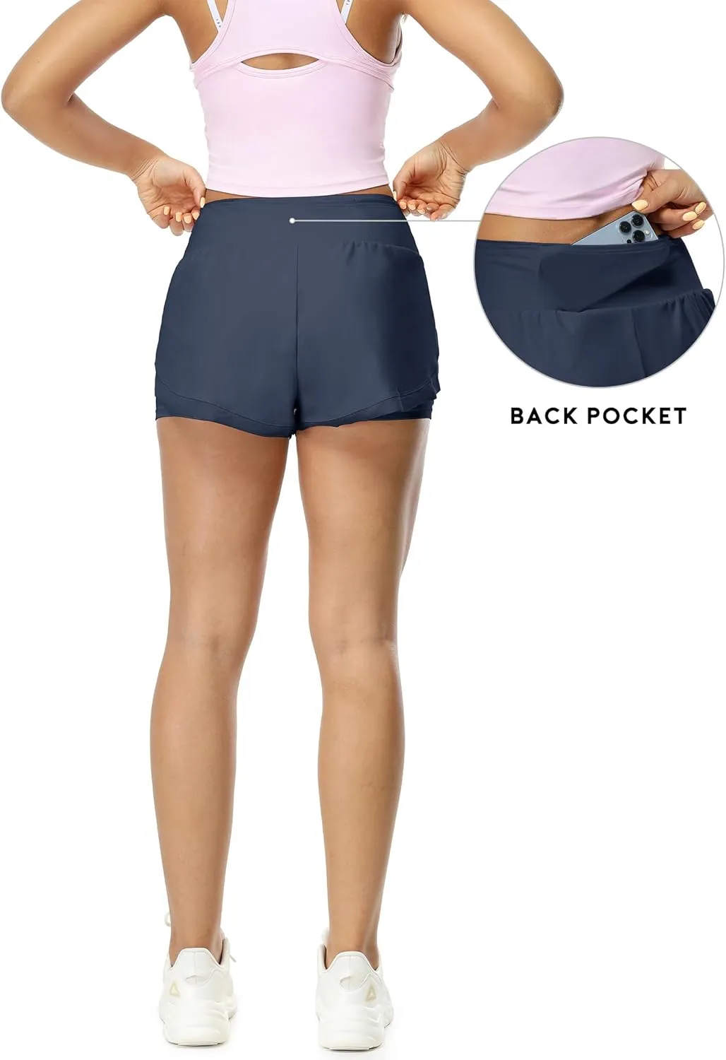 icyzone Women's Athletic Shorts - UPF50  Gym Running Workout Shorts 2-in-1 Tummy Control Quick Dry