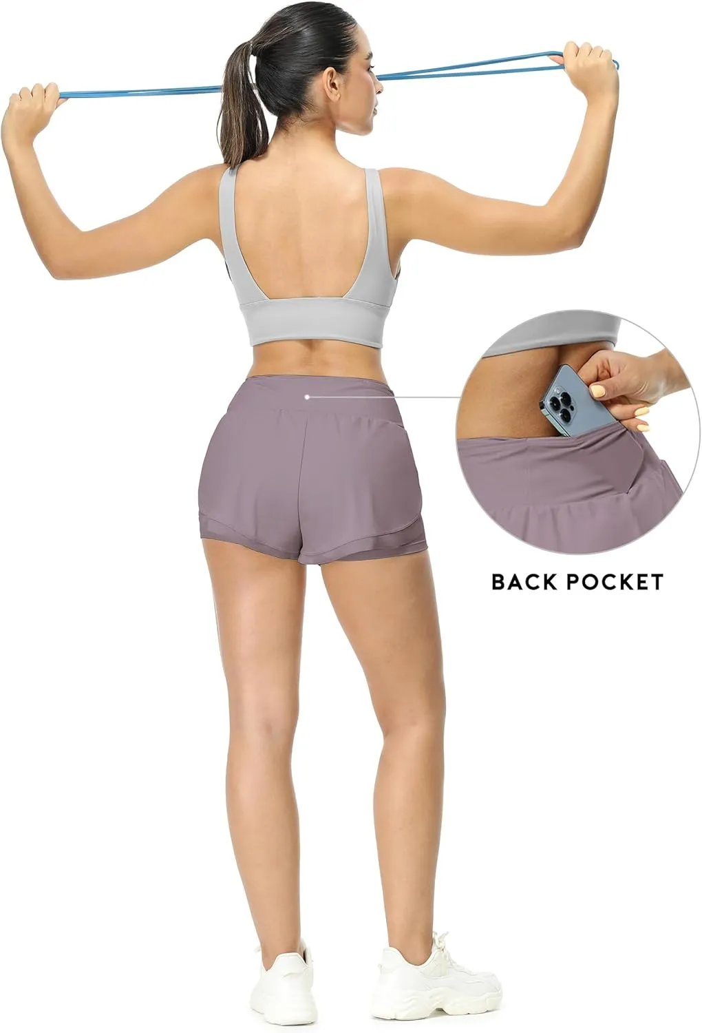 icyzone Women's Athletic Shorts - UPF50  Gym Running Workout Shorts 2-in-1 Tummy Control Quick Dry
