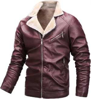 JEsilunmaMY Men's Sherpa Motorcycle Leather Jacket Fur Collar Fleece Lined Bomber Coats Warm Thicken Moto Biker Jacket