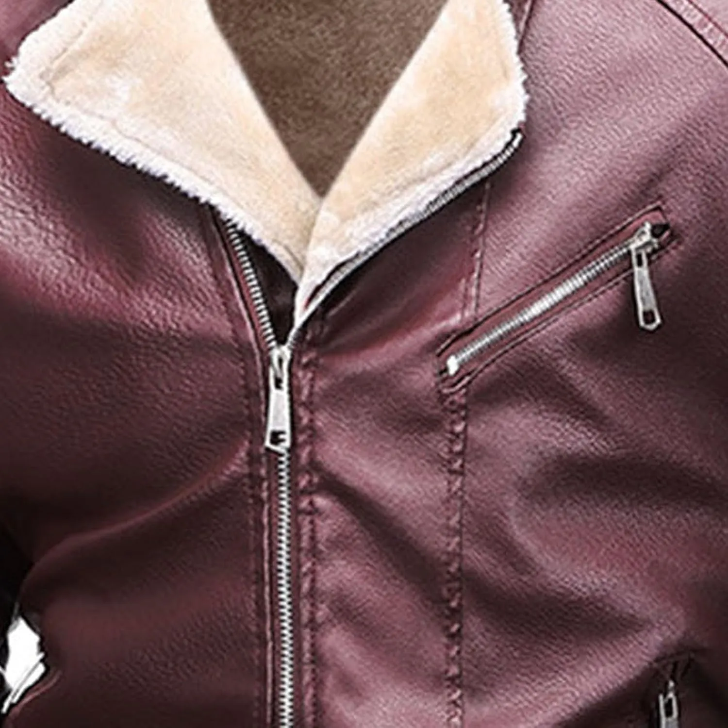 JEsilunmaMY Men's Sherpa Motorcycle Leather Jacket Fur Collar Fleece Lined Bomber Coats Warm Thicken Moto Biker Jacket