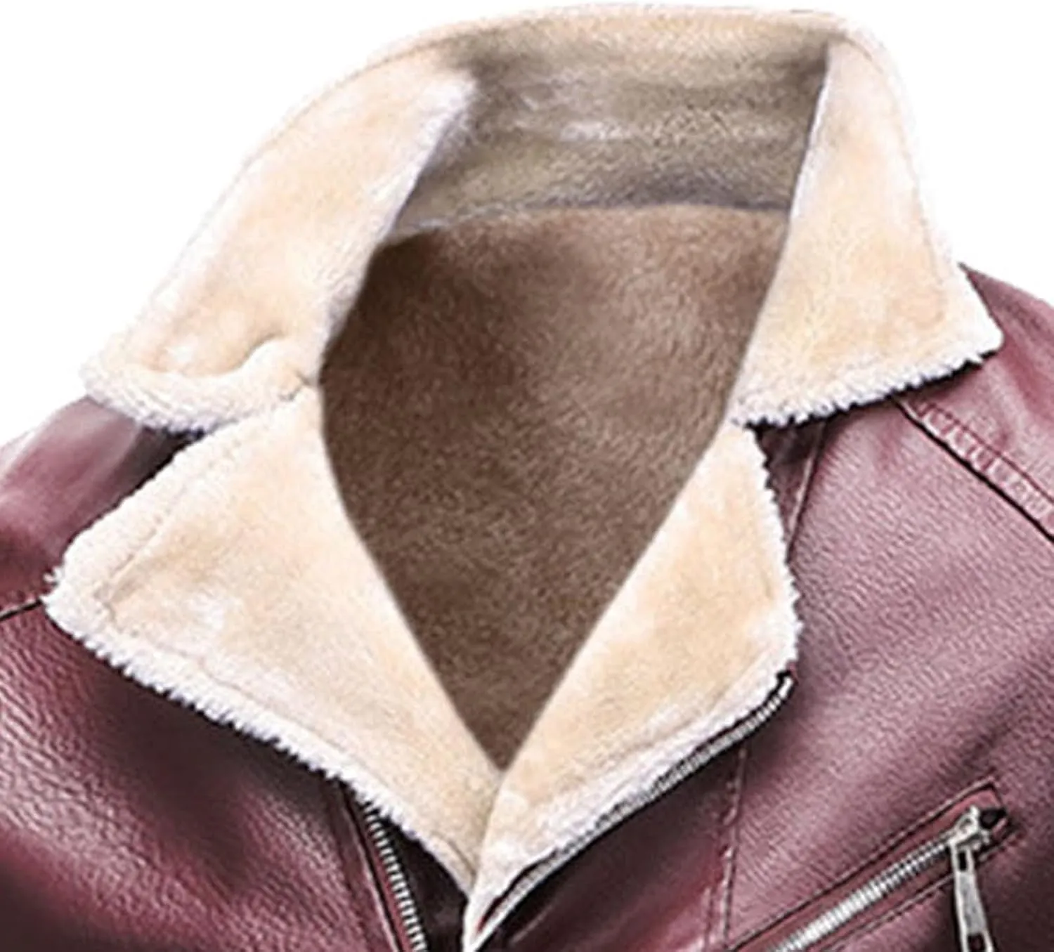 JEsilunmaMY Men's Sherpa Motorcycle Leather Jacket Fur Collar Fleece Lined Bomber Coats Warm Thicken Moto Biker Jacket