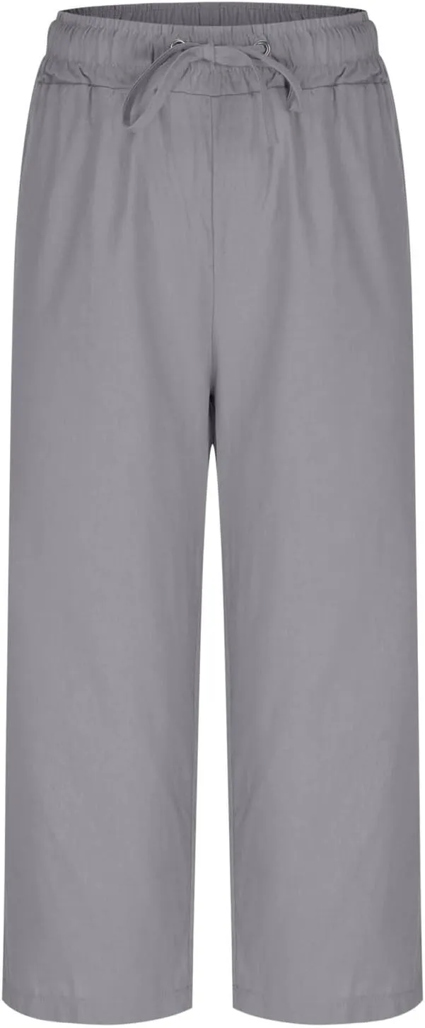 JOAU Capris Pants for Women 2025 Cotton Linen Casual Summer Straight Wide Leg Loose Drawstring Elastic Waist Cropped Trouser
