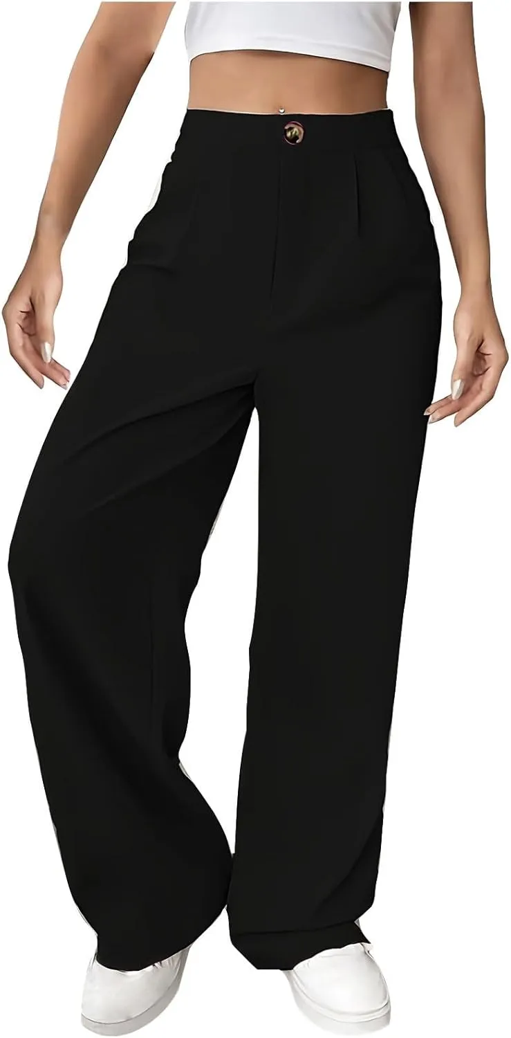 JOAU Womens Casual Business Work Palazzo Pants High Waist Pleated Dress Pants Wide Leg Straight Trousers 2024 Fall Fashion