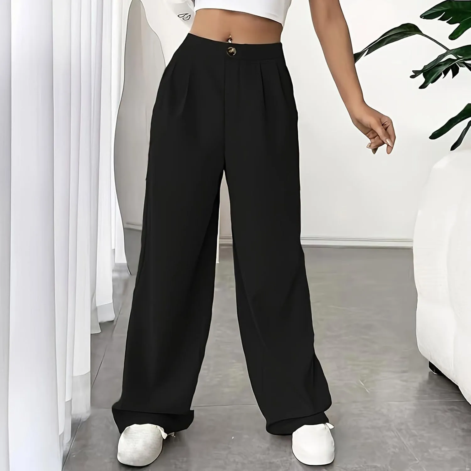 JOAU Womens Casual Business Work Palazzo Pants High Waist Pleated Dress Pants Wide Leg Straight Trousers 2024 Fall Fashion