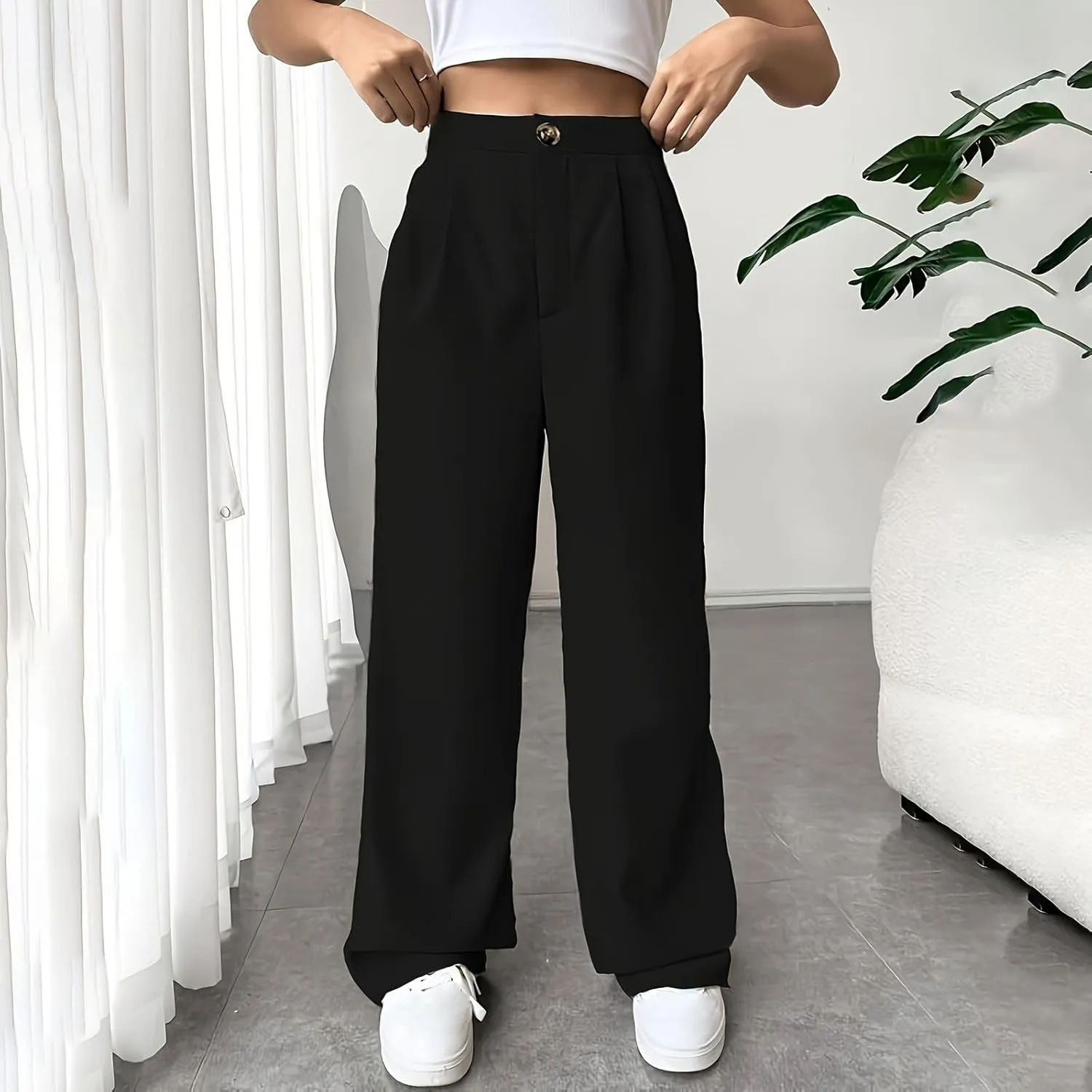 JOAU Womens Casual Business Work Palazzo Pants High Waist Pleated Dress Pants Wide Leg Straight Trousers 2024 Fall Fashion