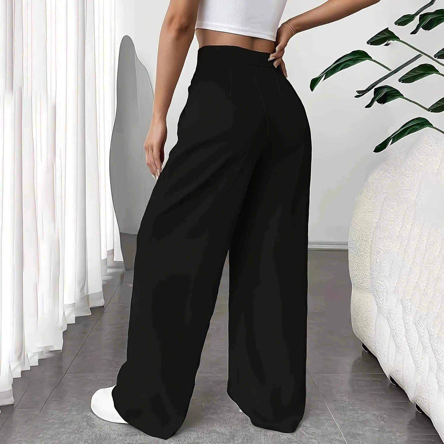 JOAU Womens Casual Business Work Palazzo Pants High Waist Pleated Dress Pants Wide Leg Straight Trousers 2024 Fall Fashion