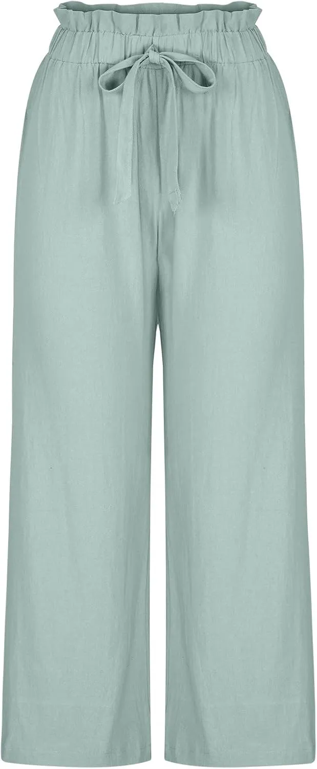 JOAU Womens High Waisted Palazzo Pant Ruched Tie Knot Wide Leg Long Trousers Straight Leg Business Work Casual Loose Pants