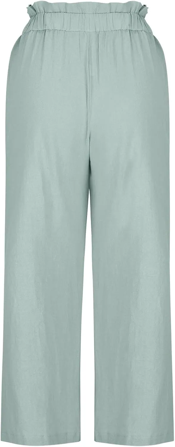 JOAU Womens High Waisted Palazzo Pant Ruched Tie Knot Wide Leg Long Trousers Straight Leg Business Work Casual Loose Pants