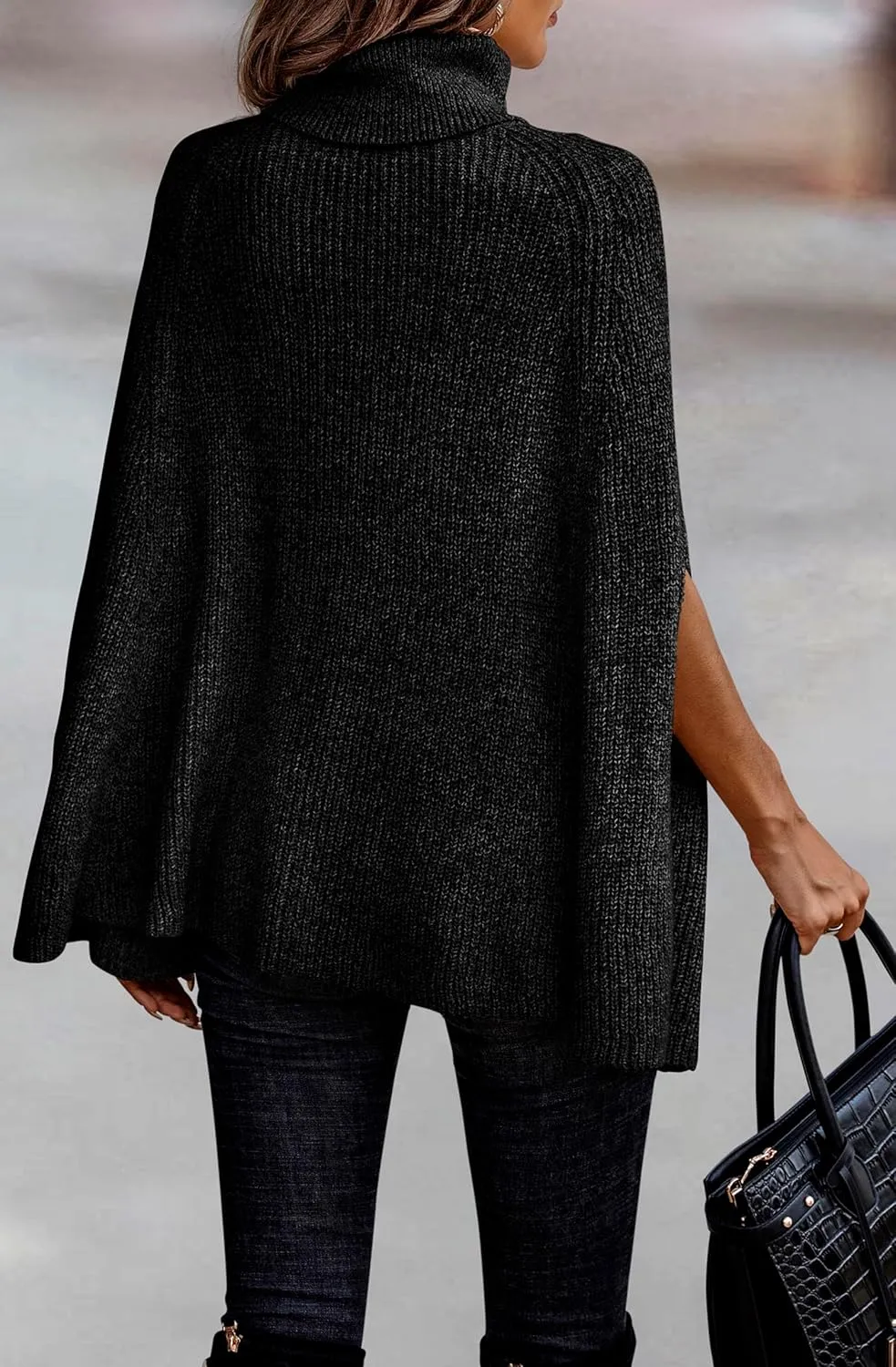 KIRUNDO Women's 2025 Fall Winter Turtleneck Poncho Sweater Fashion Chunky Knit Cape Wrap Sweaters Pullover Jumper Tops