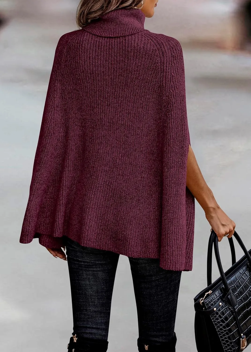 KIRUNDO Women's 2025 Fall Winter Turtleneck Poncho Sweater Fashion Chunky Knit Cape Wrap Sweaters Pullover Jumper Tops