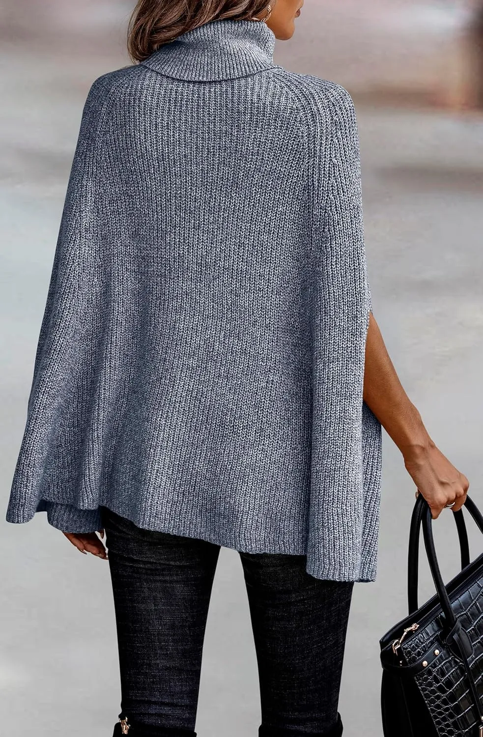 KIRUNDO Women's 2025 Fall Winter Turtleneck Poncho Sweater Fashion Chunky Knit Cape Wrap Sweaters Pullover Jumper Tops