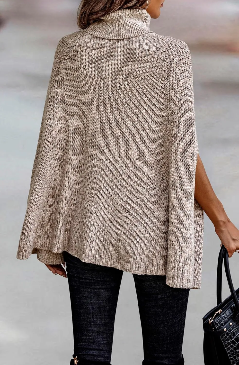 KIRUNDO Women's 2025 Fall Winter Turtleneck Poncho Sweater Fashion Chunky Knit Cape Wrap Sweaters Pullover Jumper Tops