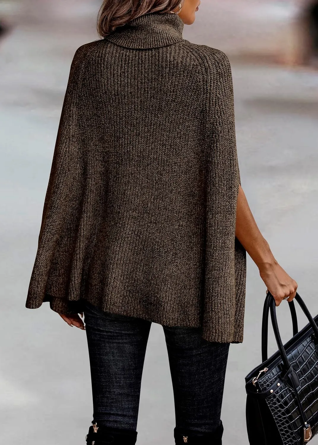 KIRUNDO Women's 2025 Fall Winter Turtleneck Poncho Sweater Fashion Chunky Knit Cape Wrap Sweaters Pullover Jumper Tops