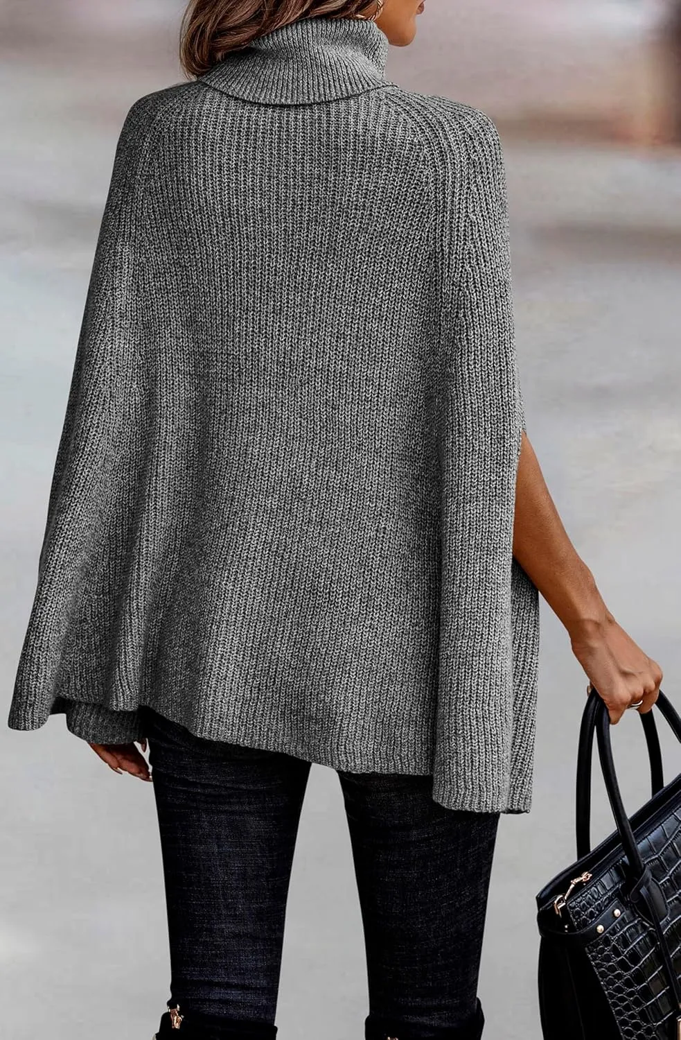 KIRUNDO Women's 2025 Fall Winter Turtleneck Poncho Sweater Fashion Chunky Knit Cape Wrap Sweaters Pullover Jumper Tops