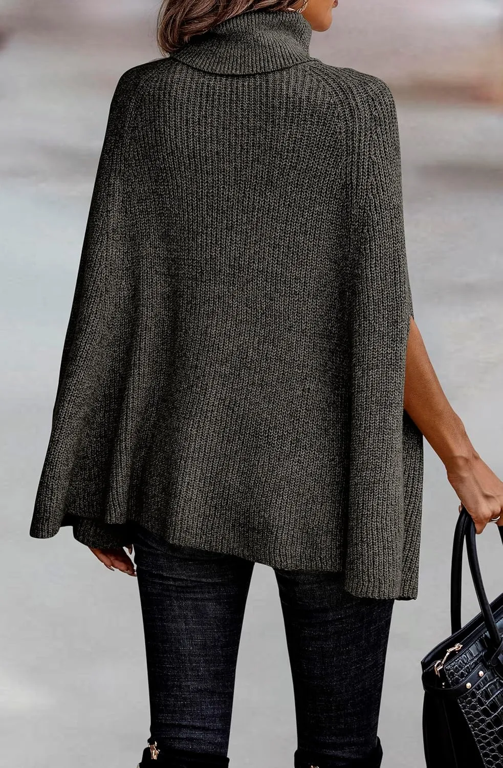 KIRUNDO Women's 2025 Fall Winter Turtleneck Poncho Sweater Fashion Chunky Knit Cape Wrap Sweaters Pullover Jumper Tops