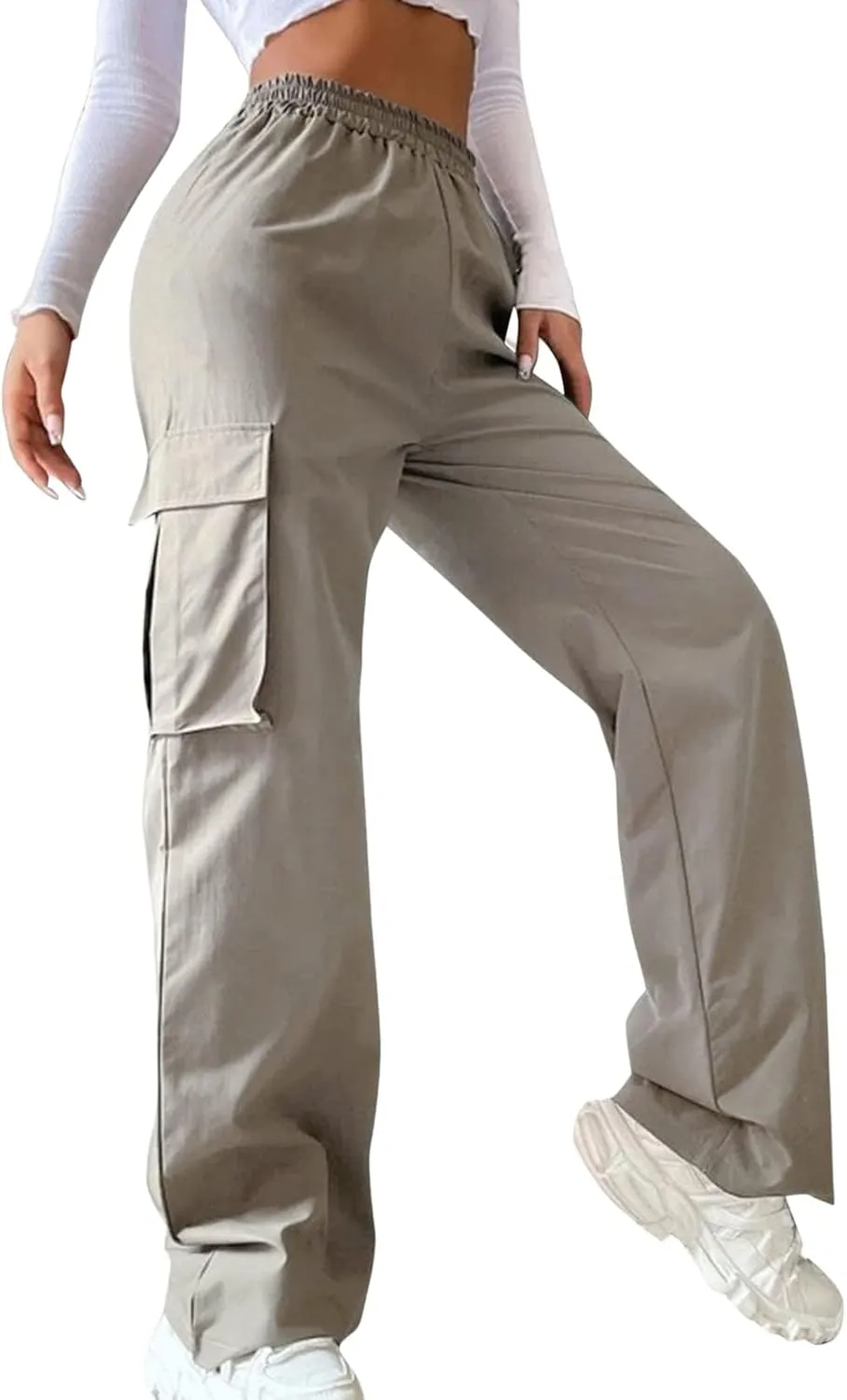 Kubbon Women's Cargo Pants Baggy Loose High Waisted Straight Sweatpants Plus Size Wide Leg Trousers Lightweight Y2K Pants