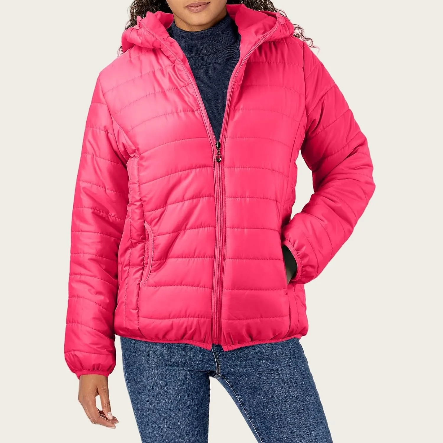 Kubbon Women's Down Coat Lightweight Hooded Puffer Jacket Cozy Warm Zip Up Long Sleeve Quilted Coat Outwear with Pockets