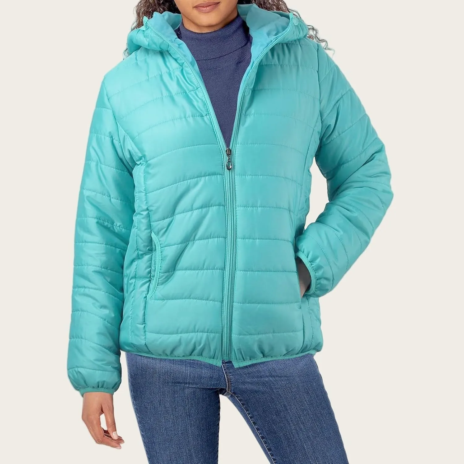 Kubbon Women's Down Coat Lightweight Hooded Puffer Jacket Cozy Warm Zip Up Long Sleeve Quilted Coat Outwear with Pockets