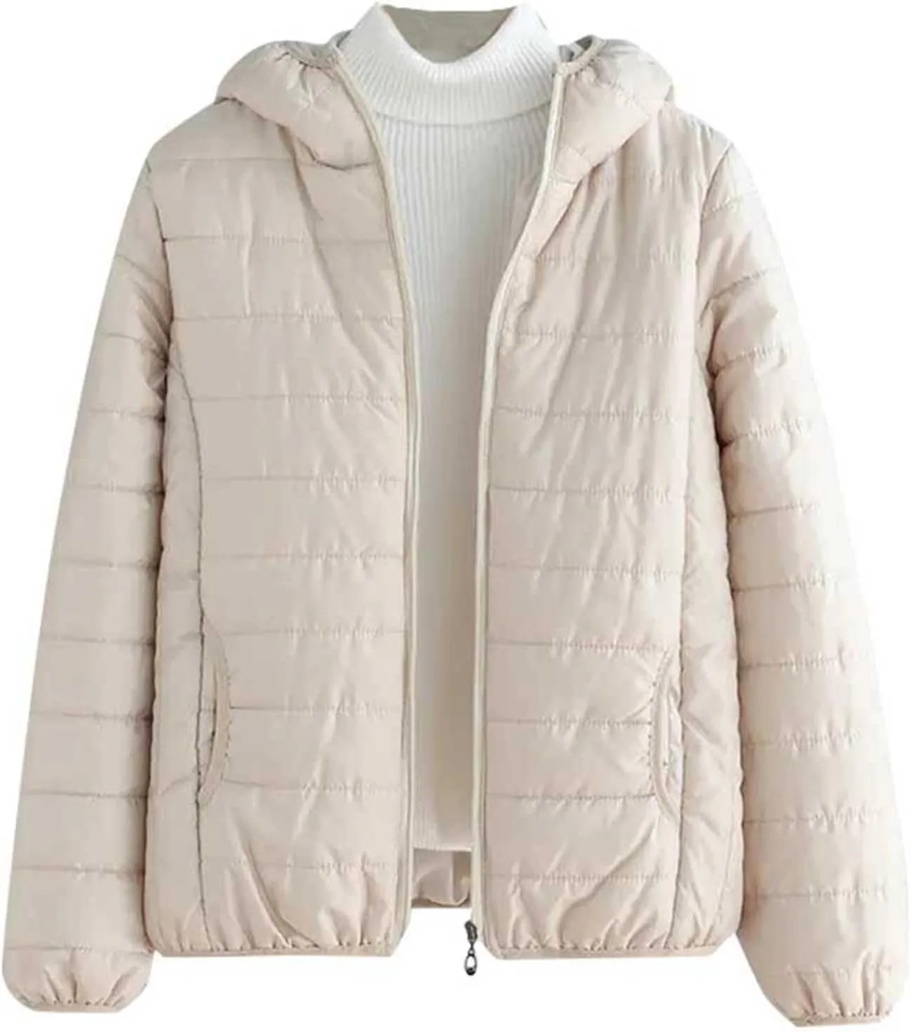 Kubbon Women's Down Coat Lightweight Hooded Puffer Jacket Cozy Warm Zip Up Long Sleeve Quilted Coat Outwear with Pockets