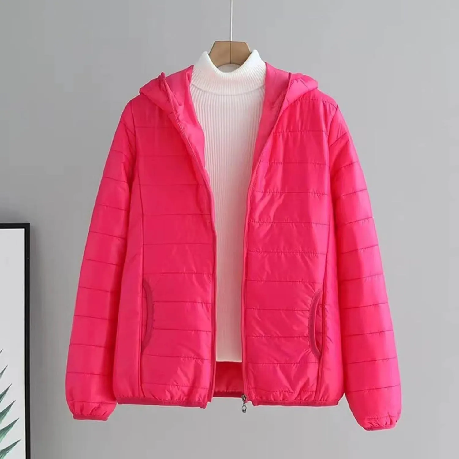 Kubbon Women's Down Coat Lightweight Hooded Puffer Jacket Cozy Warm Zip Up Long Sleeve Quilted Coat Outwear with Pockets