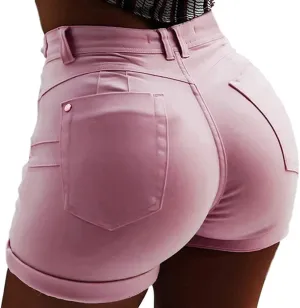 Lailezou Women's High Waist Denim Shorts Casual Classic Stretchy Folded Hem Belt Washed Summer Sexy Shorts Jeans