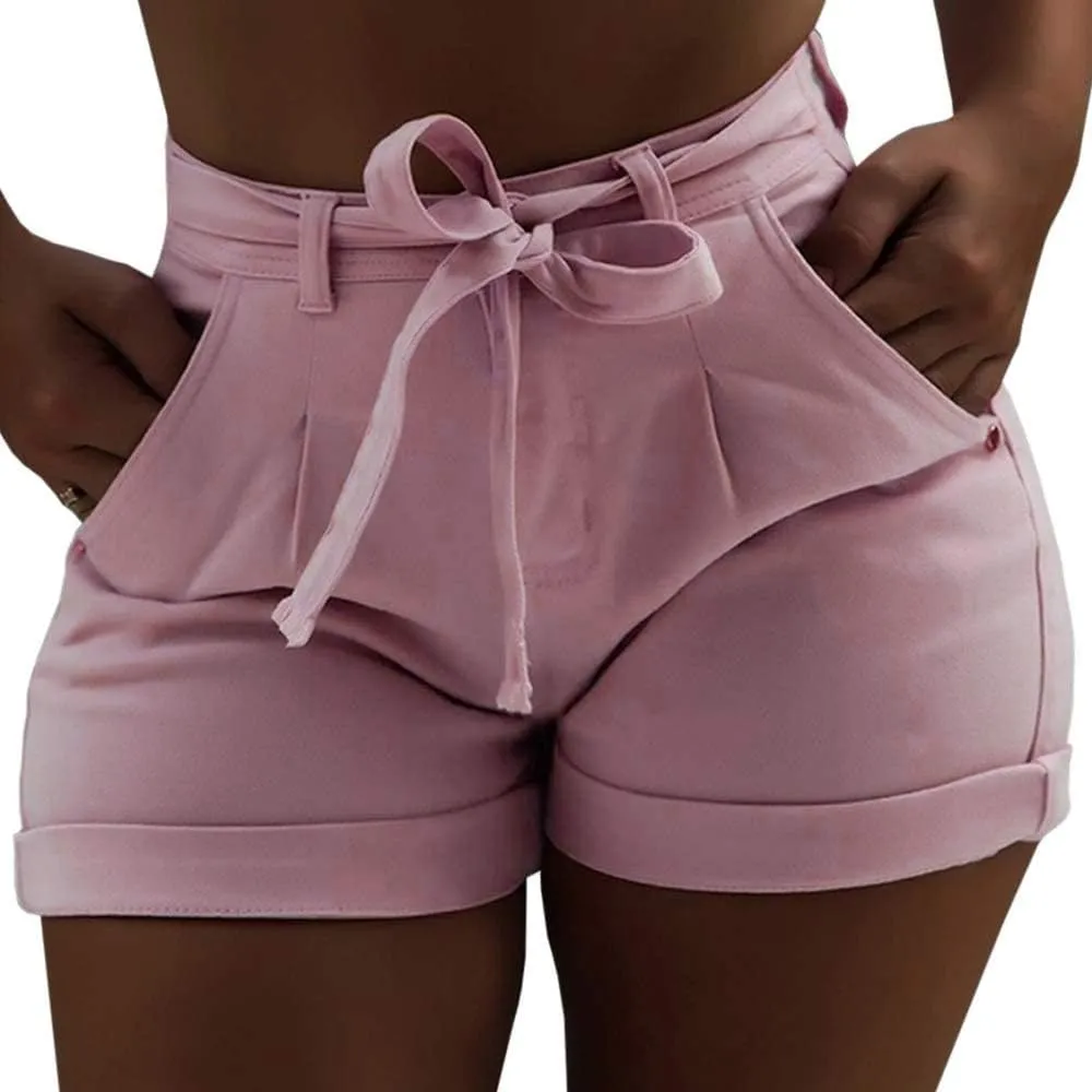 Lailezou Women's High Waist Denim Shorts Casual Classic Stretchy Folded Hem Belt Washed Summer Sexy Shorts Jeans
