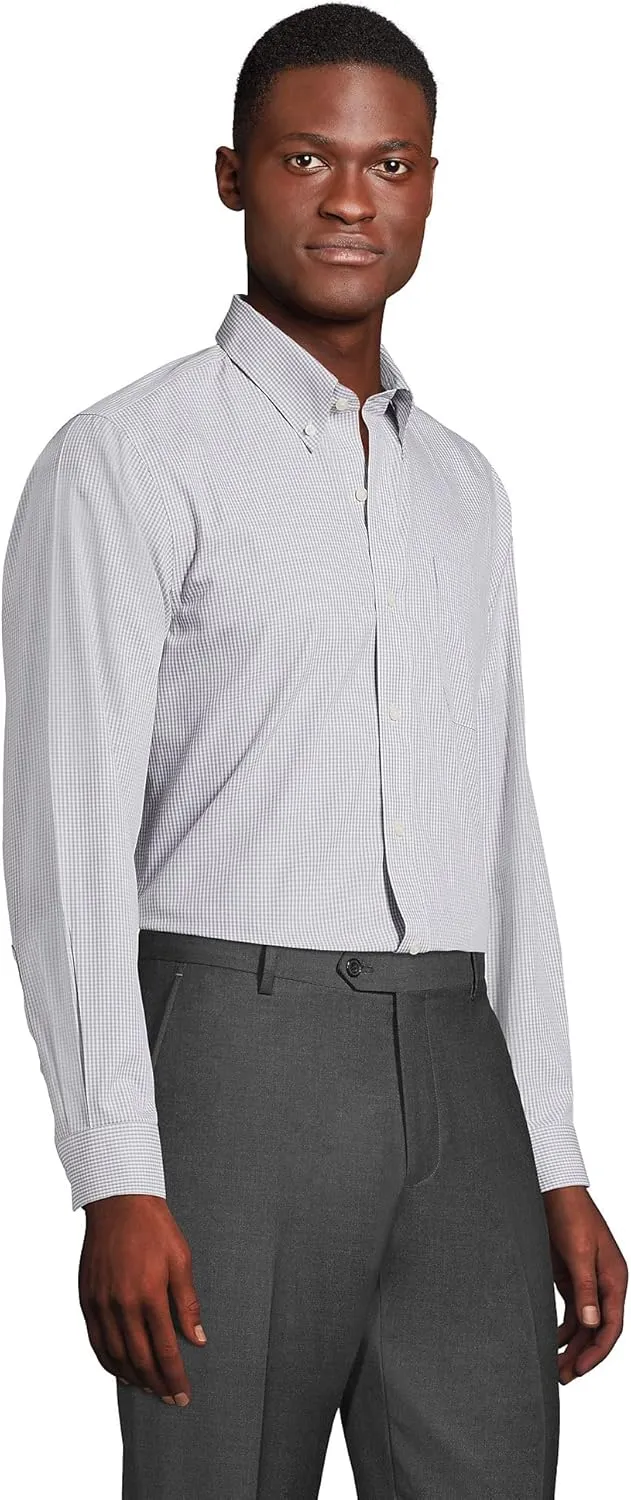 Lands' End Men's Tailored Fit No Iron Solid American-Grown Supima Cotton Pinpoint Buttondown Collar Dress Shirt
