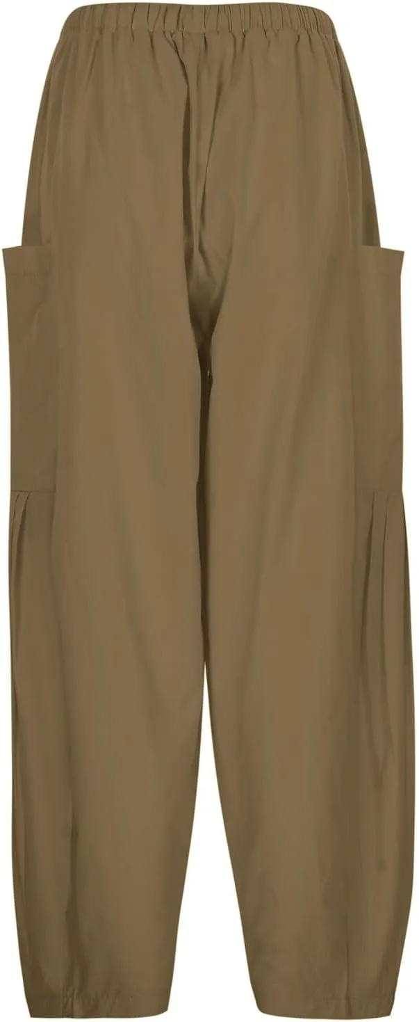 Lastesso Women's Pants Casual Wide Leg Baggy Trousers with Pockets Comfy Cotton Drawstring Travel Vacation Lounge Capris