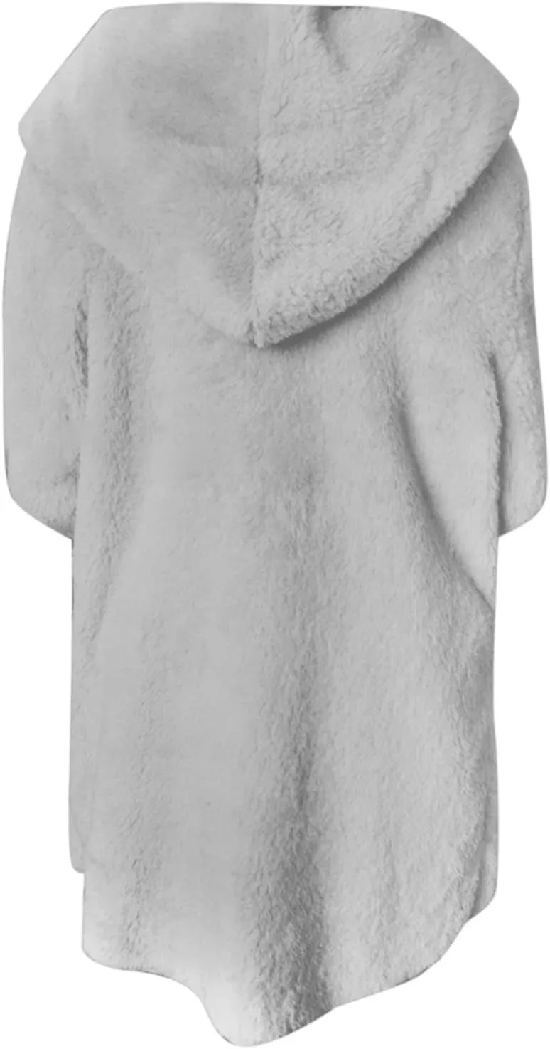 LCMTWX Fleece Jacket Women Patchwork Hooded Zipper Pocket Plush Sweater Jacket Oversized Fluffy Outerwear Sherpa