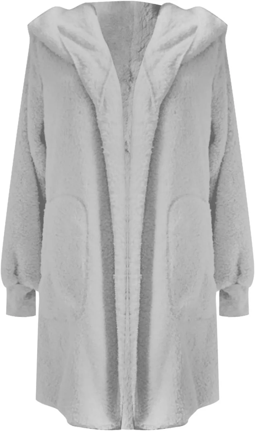 LCMTWX Fleece Jacket Women Patchwork Hooded Zipper Pocket Plush Sweater Jacket Oversized Fluffy Outerwear Sherpa