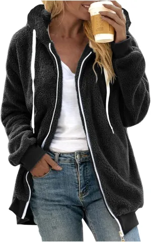 LCMTWX Women 2023 Fall Winter Fleece Jackets Slim Winter Coats Hooded Women's Coat Oversized Fluffy Winter Jackets for Coat
