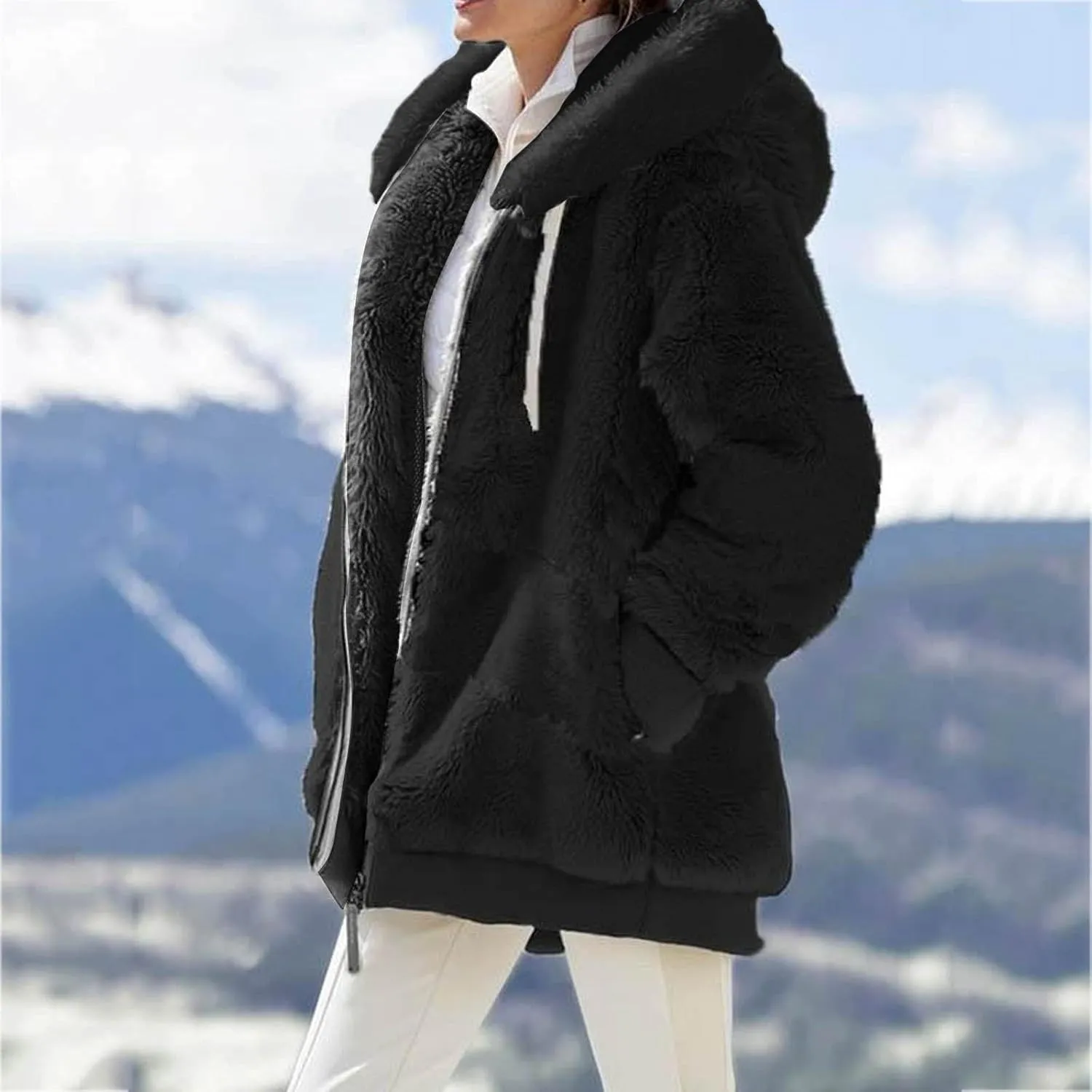LCMTWX Women 2023 Fall Winter Fleece Jackets Slim Winter Coats Hooded Women's Coat Oversized Fluffy Winter Jackets for Coat