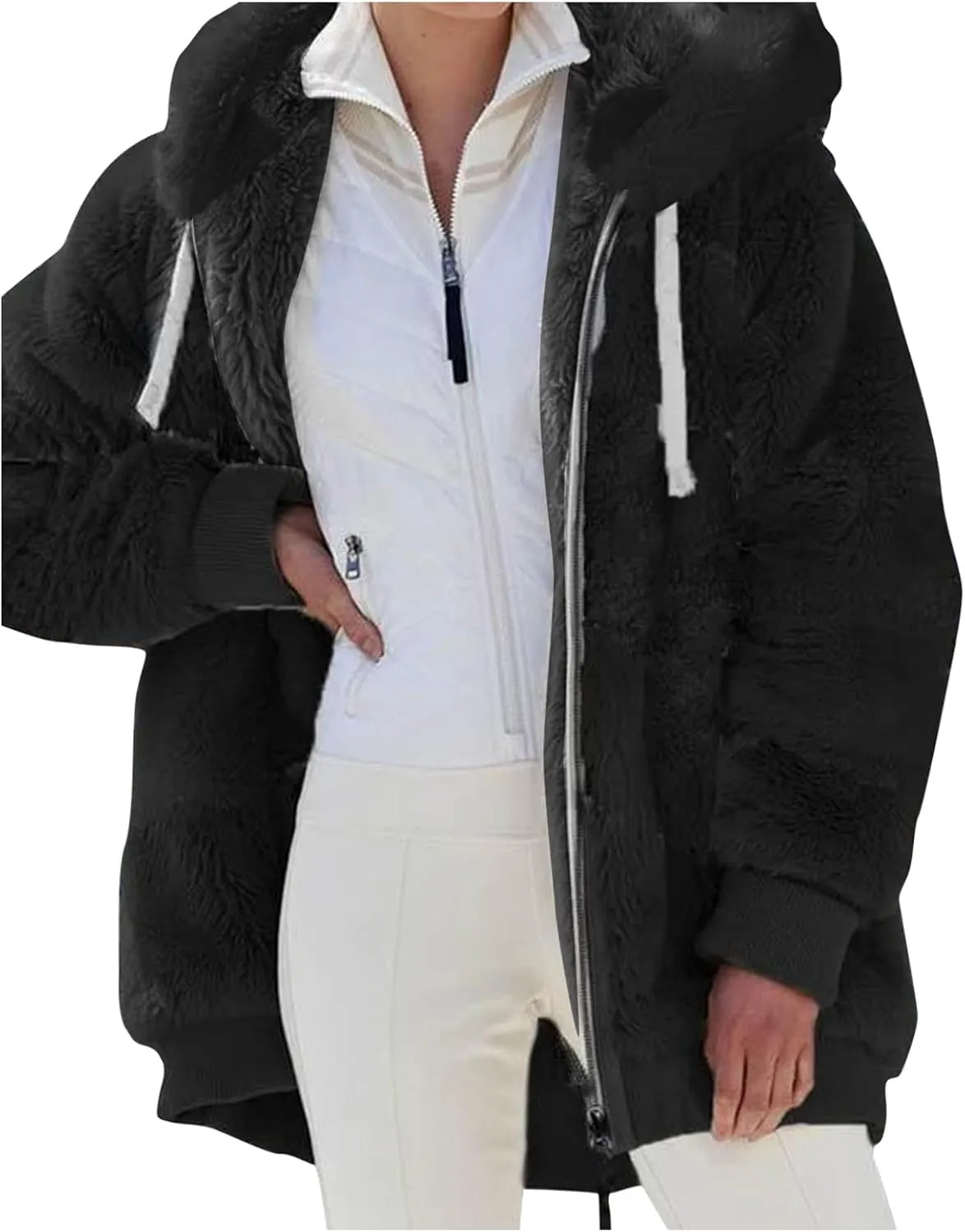 LCMTWX Women 2023 Fall Winter Fleece Jackets Slim Winter Coats Hooded Women's Coat Oversized Fluffy Winter Jackets for Coat
