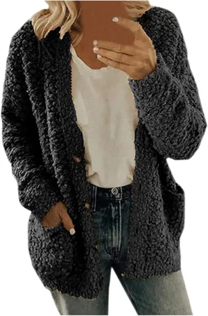 LCMTWX Women Fashion Color Block Faux Shearling Coat Wool Zipper Drawstring Long-Sleeved Hoodie Patchwork Cardigan Coats